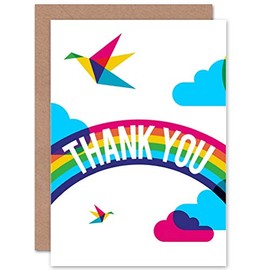 Wee Blue Coo Thank You Rainbow Origami Birds Sealed Greeting Card Plus Envelope Blank inside