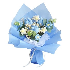 Chordobe Crochet Flower Tulip Bouquet: Handmade Artificial Flower Knitted Sunflower Bouquet for Festival Wedding Graduation Anniversary (Blue)