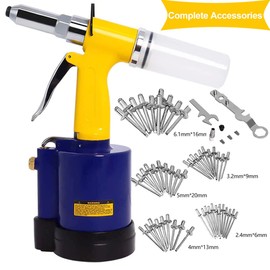 Pneumatic Rivet Gun 1/4", 3/16", 1/8", 5/32" and 3/32" Capacity Nose Pieces with 50PCS Rivets, 𝙐𝙥𝙜𝙧𝙖𝙙𝙚 Pop Pneumatic Riveting Gun Set Heavy Duty Air Rivet Gun