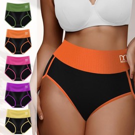 QUASTI 5 Packs High-Waist Elastic Ladies Briefs, Breathable Seamless Tummy Control Briefs for Female, Super Comfortable Soft Stretch Panties, Multi-color Fashion Briefs, Ideal for Postpartum and Shaping Support S-XXL - Color: 5pcs Multi-color, Size: L