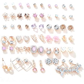 Surgical Stainless Steel Earrings Set, Brand, 30 Pairs, Cute Earrings, Women's, Popular, Simple, Metal Allergy, Swing, Korea, Cute, Studs, Stars, Flowers, Small, Metal Beads, Created Alexandrite