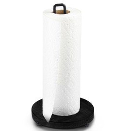 Tribello Modern Farmhouse Paper Towel Holders for Kitchen, Vintage Wire and Wood Countertop Paper Towel Holder - Black Edition
