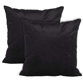 Encasa Homes Velvet Throw Pillow Cushion Cover 2 pcs Set - Black - 18 x 18 inch / 45 x 45 cm Solid Plain Dyed Soft & Smooth, Made in India, Square Accent Decorative Pillowcase for Couch, Chair,Bed