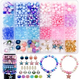 JINNBEY Ocean Series Jewelry Making Looes Bead Kits, Enamel Shell Starfish Pendant Bracelet Necklace DIY Crafts Material Package for Bead Jewelry Enthusiasts,Teen Gift That Stimulate Creativity