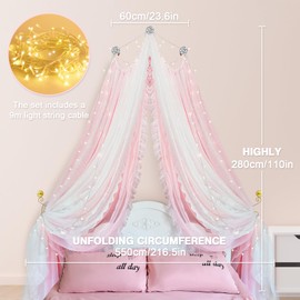 LIANGQIANJIN Bed Canopy for Girls, a New Princess Lace Design with Crystal Decorations and Fairy Lights, Adds Charm and Romance to Her Room While Keeping Bugs at Bay