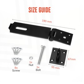 ZAVIA Hasp & Staple Set with Fixing Screws 190 mm | Padlock Hasp Powder Coated Steel Heavy Duty Lock for Shed, Doors, Pet Cages