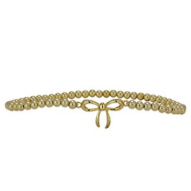 Anela 14kt Gold Filled Beaded Bow Bracelet for Women, Ribbon Bracelet with Gold Filled Beads, Gift Idea, Stretchy to Fit, Made in USA (6.5)