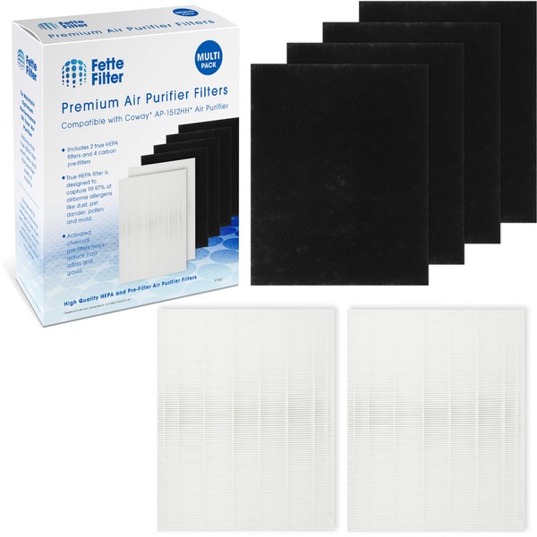 Fette Filter - 2 Premium HEPA Filters & 4 Carbon Filters Compatible with Coway AP-1512HH-FP AP-1512HH 3304899 Replacement Filter