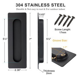 Cozy Tower 7 Inch Recessed Finger Pulls for Pocket Door Sliding Door, Closet Door Pulls Handles Matte Black Stainless Steel Hardware Barn Door Pulls (2 Pack)