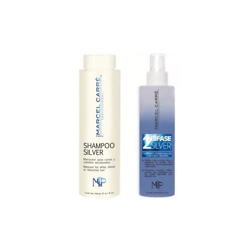 SHAMPOO SILVER 300ML Y BI FASE SILVER TRATAMIENTO ACONDICIONADOR MATIZADOR