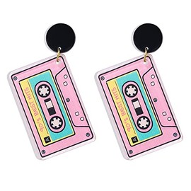 70s 80s Cassette Tape Earrings Retro Acrylic Tape Dangle Earrings Personality Punk Funny Tape Drop Earrings for Women Cosplay Party Jewelry (pattern)