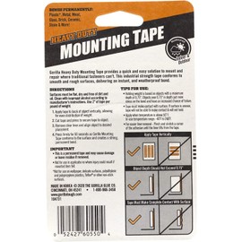 Gorilla - Heavy Duty Double Sided Mounting Tape; Weatherproof; 1" x 60"; Black; (Pack of 1)