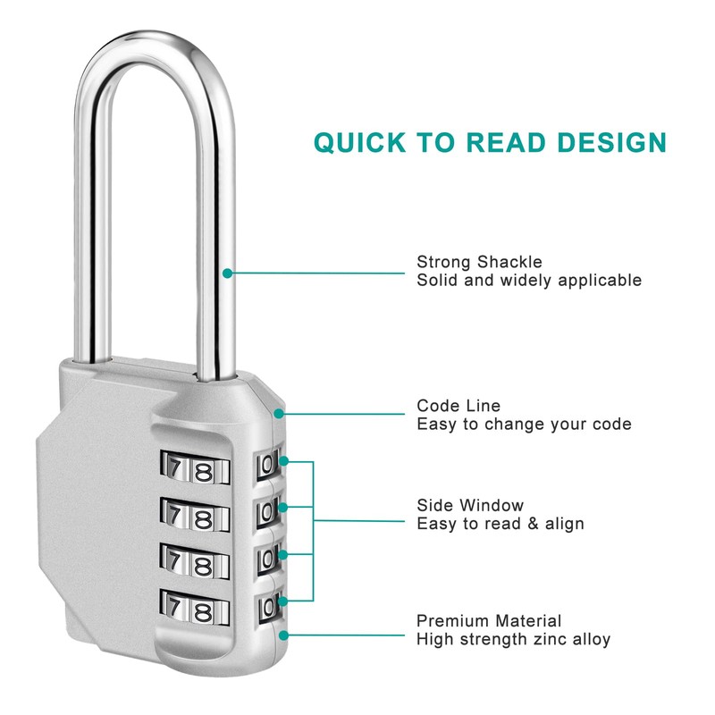 ZHEGE Combination Padlock, 2.2 Inch Long Shackle Lock, 4 Digit