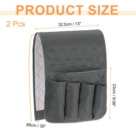 uxcell 2 Pcs Recliner Armchair Caddy, Couch Armrest Organizer with 5 Pockets for Bedside Sofa Remote Control Holder Magazine Phone Book Glasses (Gray, 35"x13")
