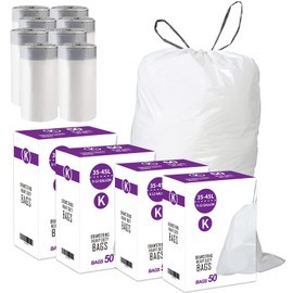 4 Packs(200 Count Total) Code K 9-12 Gallon Heavy Duty Drawstring Trash Bags Compatible with Code K | 1.2 Mil | White Drawstring Garbage Liners 9-12 Gallon/35-45 Liter