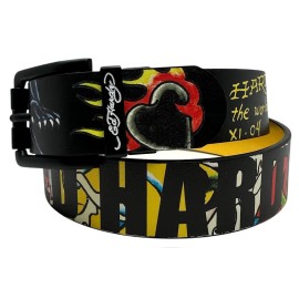 Ed Hardy Men's For The World Reversible Belt - 32, Black/Yellow