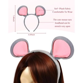 Liitrsh 12 Pcs Mouse Costume Accessories Set, Mouse Headbands Round Sunglasses Folding Blind Cane White Gloves(Pink Gray Ear)