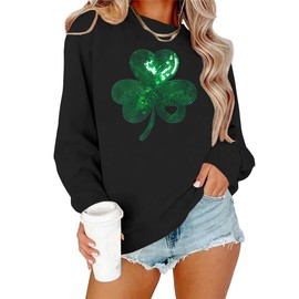 tiorhooe St Patricks Day Sweatshirt Women Lucky Shamrock Jumper Ladies Irish Clover Print Tops