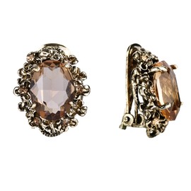 BriLove Women's Clip On Earrings Victorian Style Champagne Color Crystal Floral Cameo Inspired Oval Stud Antique Gold Tone