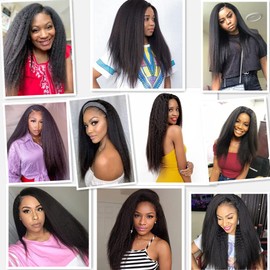 28 Inch Kinky Straight Lace Front Wigs Human Hair 4x4 Lace Closure Wigs 150% Density Middle Part Kinky Straight Wigs with Baby Hair Pre Plucked Human Hair Brazilian Transparent Lace Wig Natural Color