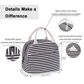 EurCross Black and White Stripes Insulated Lunch Box Bag for Women Girls Work School,Small to Medium Size Lunch Tote Bag for Adult Carry on-The-go