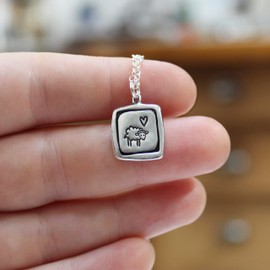 Mark Poulin Sterling Silver Sheep Charm Necklace - Lamb Charm Pendant - Sheep Jewelry on Adjustable Chain