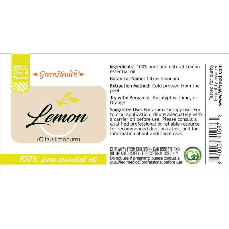 GreenHealth Lemon 100% Pure Essential Oil - 1oz (30ml)