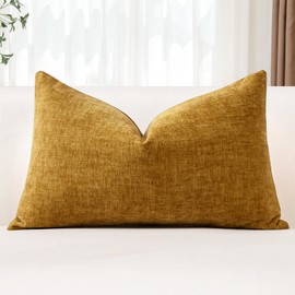 JOTOM Chenille Cushion Covers 30x50 cm Soft Gold Yellow Decorative Throw Pillow Covers 12x20 Inch Lumbar Cushion Case Solid Pillowcases for Couch Sofa Living Room Bed Home Decor (Gold Yellow)
