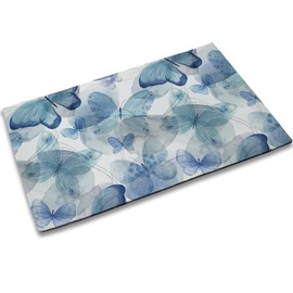 TUBAMQ Welcome Doormat Watercolor Blue Butterflies Mat with Non-Slip Backing Indoor Outdoor Welcome Door Mat for Entryway Porch Spring Summer Housewarming Gift 17x30 Inch
