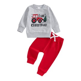 Zukmuk Toddler Baby Girl Boy Christmas Outfit Long Sleeve Xmas Santa/Elk/Gingerbread Man Crewneck Sweatshirt with Elastic Waist Sweatpants Xmas Clothes Set (Gray, 4-5T)