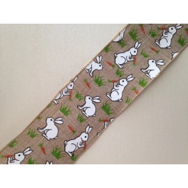 Easter Ribbon, Easter Bunnies and Carrots, 2 1/2" Wide, Wired Edge, 5 YARDS