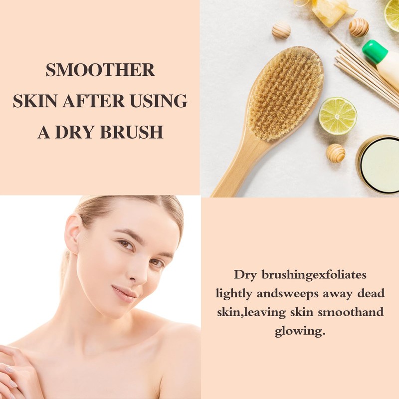 Bamboo Long Handle Back Scrubber Brush,Dry Body Scrubber for Dry