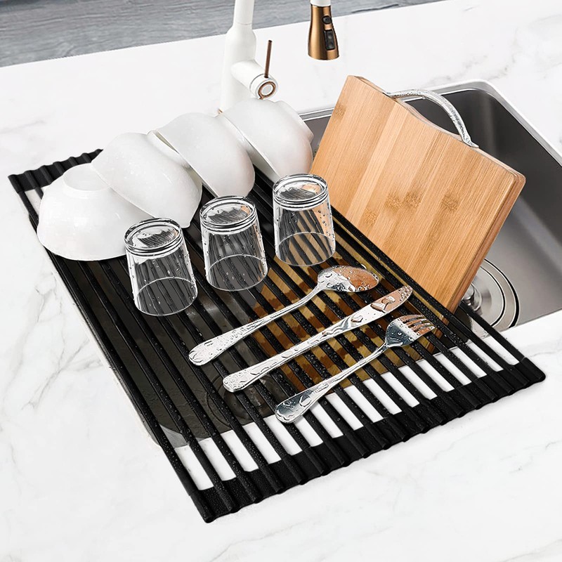 MERRYBOX Roll Up Over The Sink Dish Drying Rack Silicone