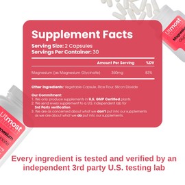 Magnesium Glycinate Supplement - Just 1 Capsule=175 MG of Absorbable Magnesium (350 MG in 2 Capsules) Non-GMO, Gluten-Free, Major-Allergen Free-Promotes Nighttime Calm & Muscle Wellness (60 Capsules)