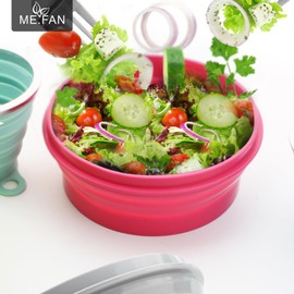 ME.FAN Silicone Collapsible Bowls - Silicone Folding Travel Bowl with Lids - Expandable Food Storage Containers Set - Portable, [27oz]