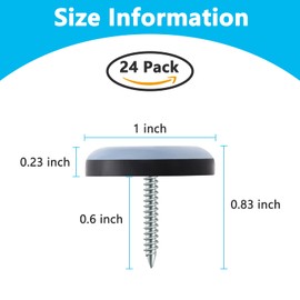 24 Pack Screw on Chair Gliders (1 Inch Diameter), PTFE (Teflon) Furniture Leg Slides, Chair Glides for Hardwood Floor, Carpet, 1'' Floor Protector, Furniture Leg Moving Pads(25mm)
