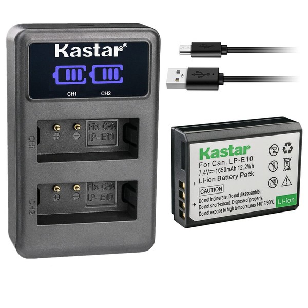 Kastar 1-Pack LP-E10 Battery and LED2 USB Charger Compatible with