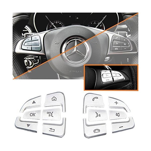 Xotic Tech Auto Interior 12 x Car Steering Wheel Button Cover Trim Decor Decoration Compatible with Mercedes A B C Class CLS GLA GLE GLS(Silver)