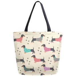 Naanle Canvas Tote Handle Bag, Cartoon Dressed Dachshunds Dogs Extra Large Shoulder Bag for Men Women Grocery Market Beach Travel Gym Shopping