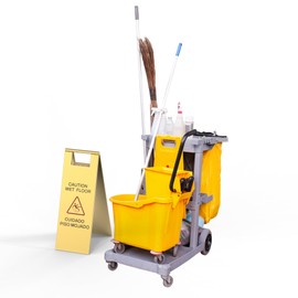 CrazyAnt Stainless Steel Wet Floor Sign 2 Pack, 24 Inch Double-Sided Foldable Caution Sign with Handle, 8.8 lb Bilingual Warning for Restaurant, Office, Commercial Cleaning Use, Gold