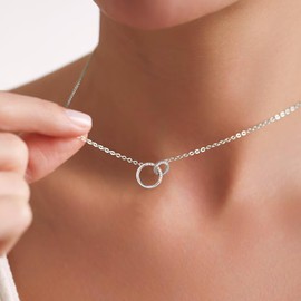 Jewmon - Collar de plata de ley 925 entrelazado con círculo infinito para mujer, collar de madre e hija, cadena de amistad para hermanas, regalos de hermanas y mujeres, joyería con tarjeta de mensaje