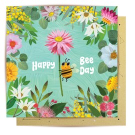 La La Land Greeting Card, 14 x 14 cm, Illustrations Inside and Out, Kraft Envelope (Happy Bee Day)