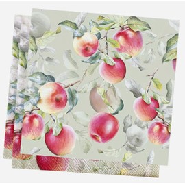 Generic 20-ct 13x13 Apple Napkins - Paper, 3-Ply, Square - Decorative for Decoupage, Mother's Day, Father's Day, Vintage, Fall, Thanksgiving - White, Green, Red