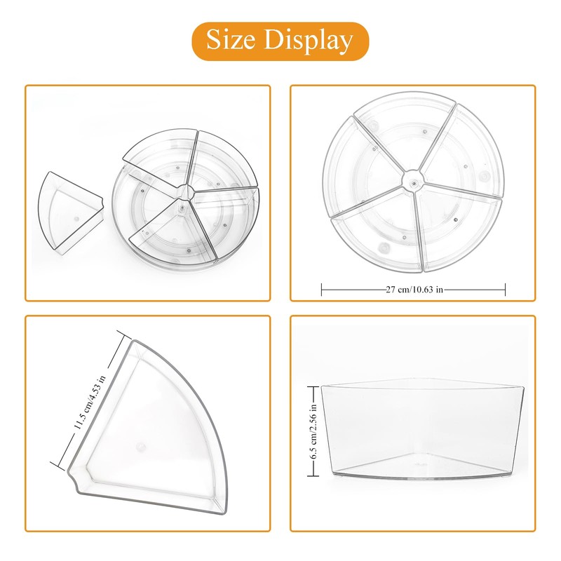 Roninkier Clear Lazy-Susan Organizer with 5-Removable-Bins - 11 Inch Round