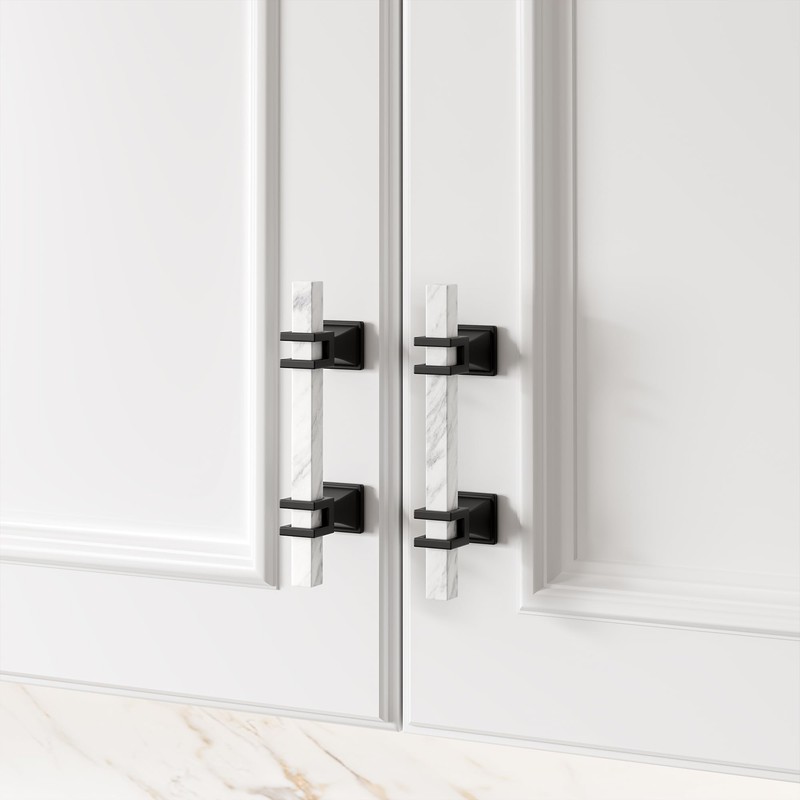 Haliwu 10 Pack White Marble Grain Cabinet Pulls, 3 inch