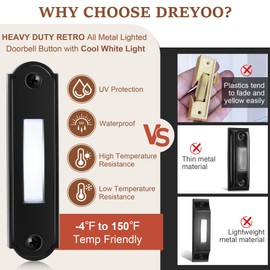 Metal Lighted Doorbell Button, Heavy Duty Metal Wired Door Bell Push Button LED Wall Mounted Doorbell Switch for Universal Garage Door Opener Switch, White Light, Property In Copyright(Black)