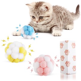 TIESOME Katzenspielzeug Bälle mit Glocke, 3 Stück farbenfrohe Katzenbälle weiche Flauschige Bälle eingebaute Glocke für Katzen Interaktives Katzenspielzeug für Hauskatzen Trainingsspiel Kauspielzeug