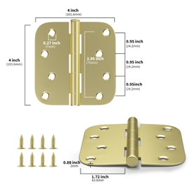 goldenwarm 12 Pack 4 inch Door Hinges Satin Gold Residential Door Hinges Brass Hinges for Interior and Exterior Doors, 5/8" Radius Corners, Iron