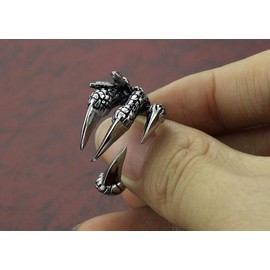AZYOUNG 316L Stainless Steel Vintage Silver Dragon Claw Adjustable Opening Ring