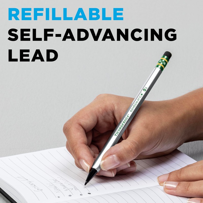 Ticonderoga Sensematic Mechanical Pencil, 0.7mm Lead, Silver, 2 Count